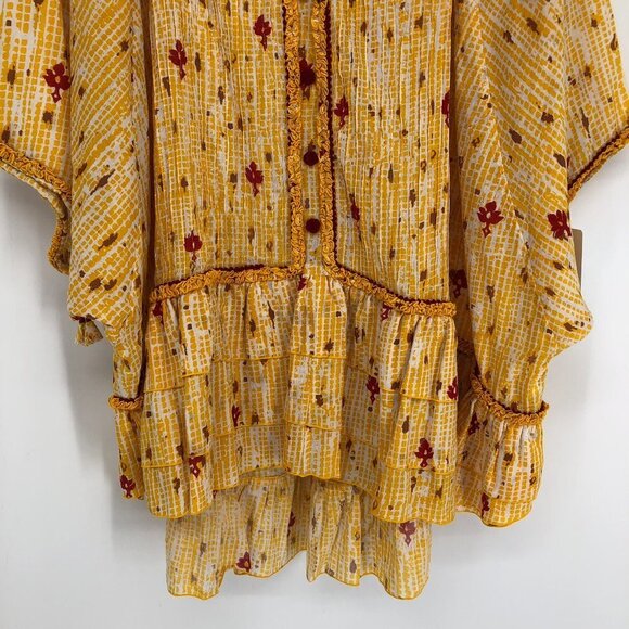 Poupette St Barth Yellow Fanciful Floral Bobo Poncho NWT Tunic/Minidress OS - Picture 6 of 16